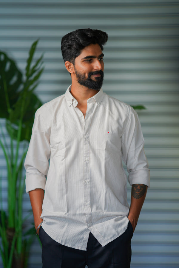 Men’s Full Sleeve Soft Linen Casual Striped Shirt for Men | Premium Shirt - Off White