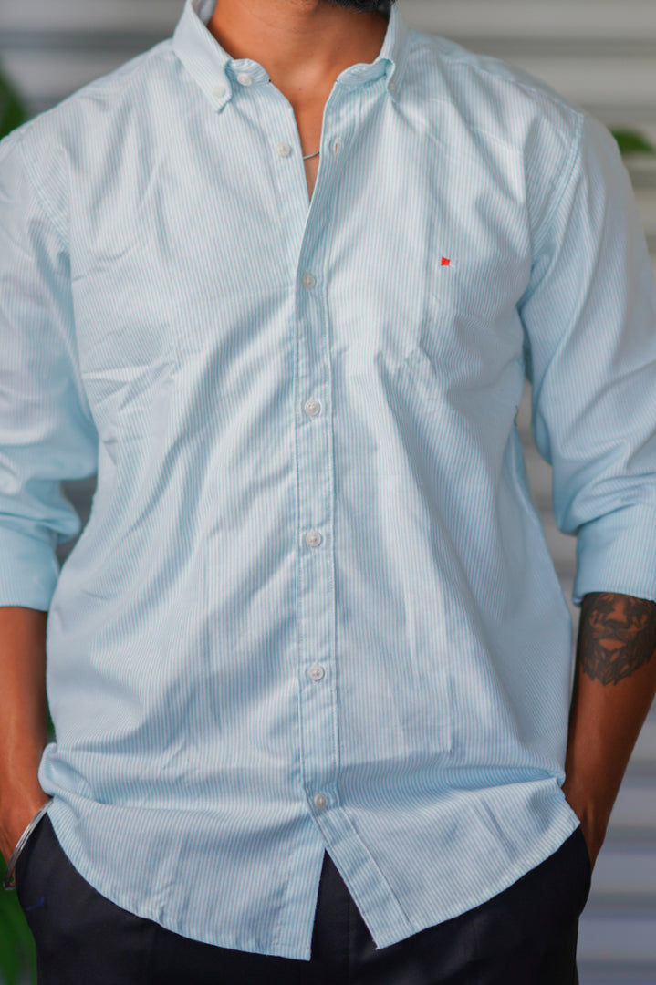 Men’s Full Sleeve Soft Linen Casual Striped Shirt for Men | Premium Shirt - Ice Blue