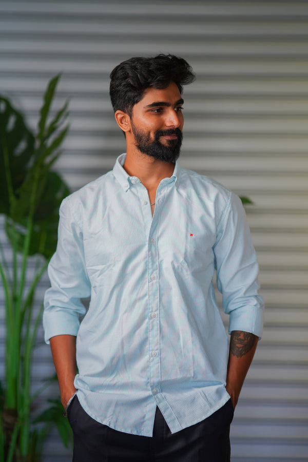 Men’s Full Sleeve Soft Linen Casual Striped Shirt for Men | Premium Shirt - Ice Blue