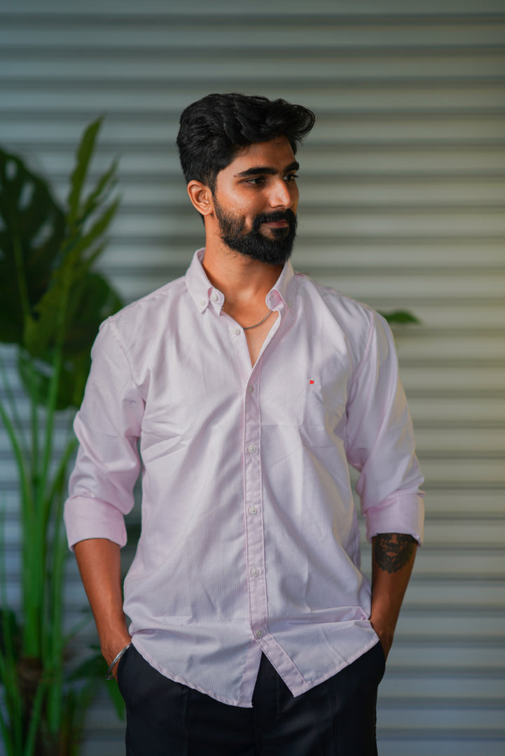 Men’s Full Sleeve Soft Linen Casual Striped Shirt for Men | Premium Shirt - Baby Pink
