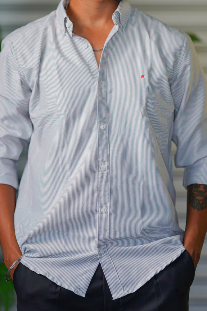 Men’s Full Sleeve Soft Linen Casual Striped Shirt for Men | Premium Shirt - Steel Grey