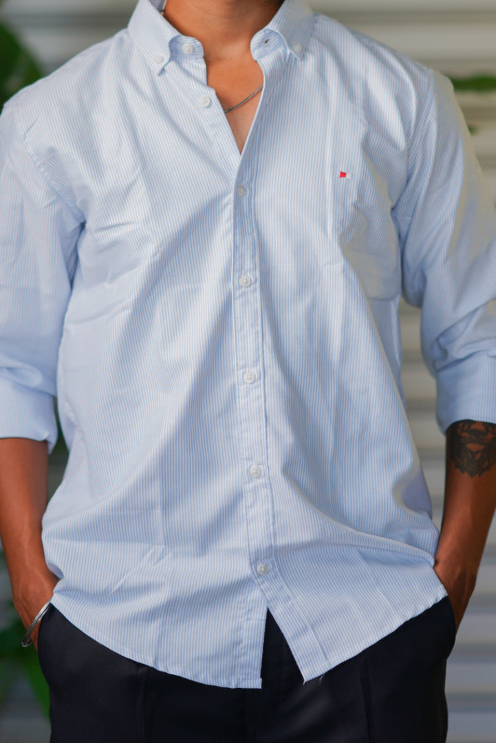 Men’s Full Sleeve Soft Linen Casual Striped Shirt for Men | Premium Shirt - Ice Grey