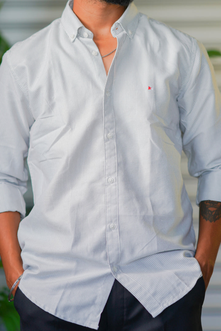 Men’s Full Sleeve Soft Linen Casual Striped Shirt for Men | Premium Shirt - Silver Grey