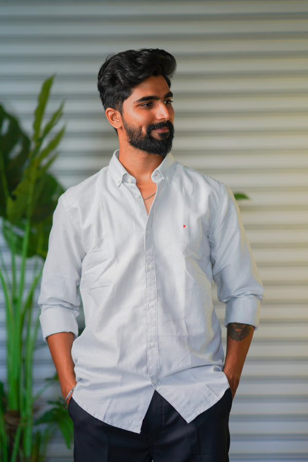 Men’s Full Sleeve Soft Linen Casual Striped Shirt for Men | Premium Shirt - Silver Grey