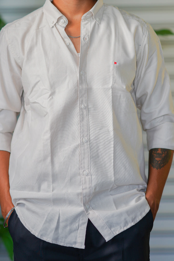 Men’s Full Sleeve Soft Linen Casual Striped Shirt for Men | Premium Shirt - Light Grey