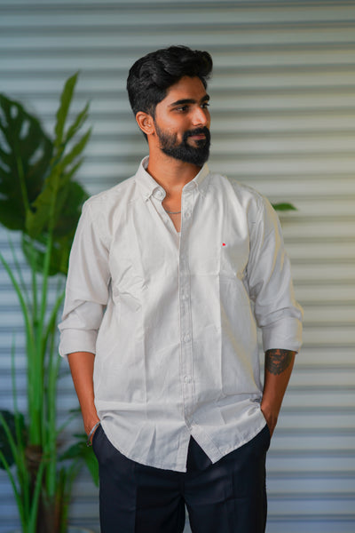 Men’s Full Sleeve Soft Linen Casual Striped Shirt for Men | Premium Shirt - Light Grey