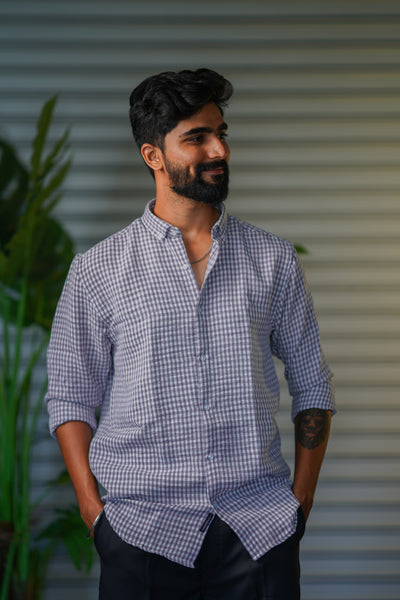 Men’s Premium Checked Korean Linen Shirt | Casual Full Sleeve Shirt - Purple