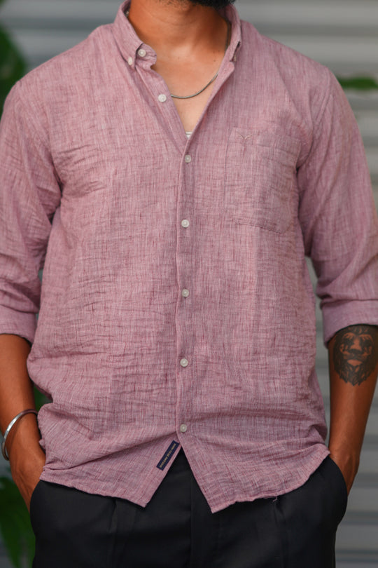 Men's Korean Linen Plain Shirt – Premium Casual Full Sleeve Shirt - Pink – alternate view – 7MAN India