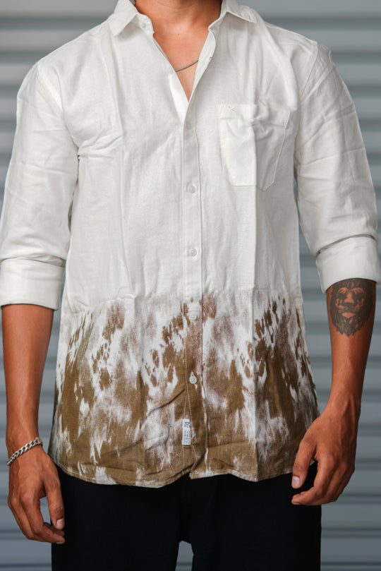 Men's Tie-Dye Casual Shirt for Men | Premium Cotton Full Sleeve Stylish Shirt - White & Brown – alternate view – 7MAN India