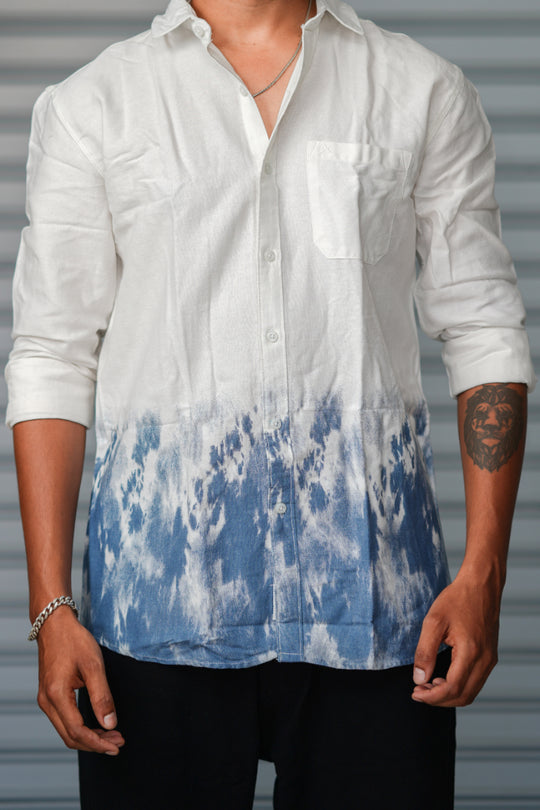Men's Tie-Dye Casual Shirt for Men | Premium Cotton Full Sleeve Stylish Shirt - White & Blue – alternate view – 7MAN India