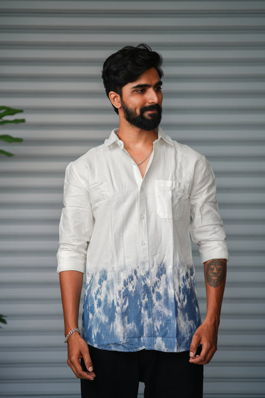 Men's Tie-Dye Casual Shirt for Men | Premium Cotton Full Sleeve Stylish Shirt - White & Blue – 7MAN Men's Fashion India