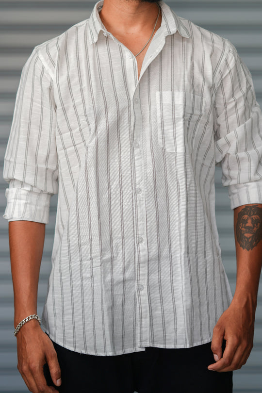 Men's Vertical Striped Cotton Casual Shirt | Premium Full Sleeve Shirt - White – alternate view – 7MAN India