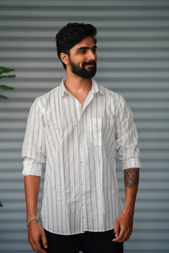 Men's Vertical Striped Cotton Casual Shirt | Premium Full Sleeve Shirt - White – 7MAN Men's Fashion India