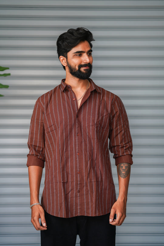 Men's Vertical Striped Cotton Casual Shirt | Premium Full Sleeve Shirt - Brown – 7MAN Men's Fashion India