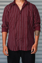 Men's Vertical Striped Cotton Casual Shirt | Premium Full Sleeve Shirt - Maroon