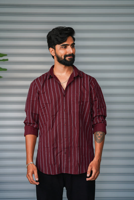 Men's Vertical Striped Cotton Casual Shirt | Premium Full Sleeve Shirt - Maroon – 7MAN Men's Fashion India