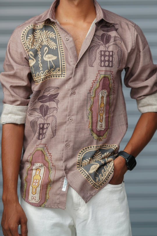 Premium Full Sleeve Abstract Printed Shirt for Men | Everyday Casual Wear - Brown – alternate view – 7MAN India