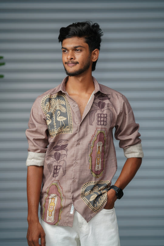 Premium Full Sleeve Abstract Printed Shirt for Men | Everyday Casual Wear - Brown – 7MAN Men's Fashion India
