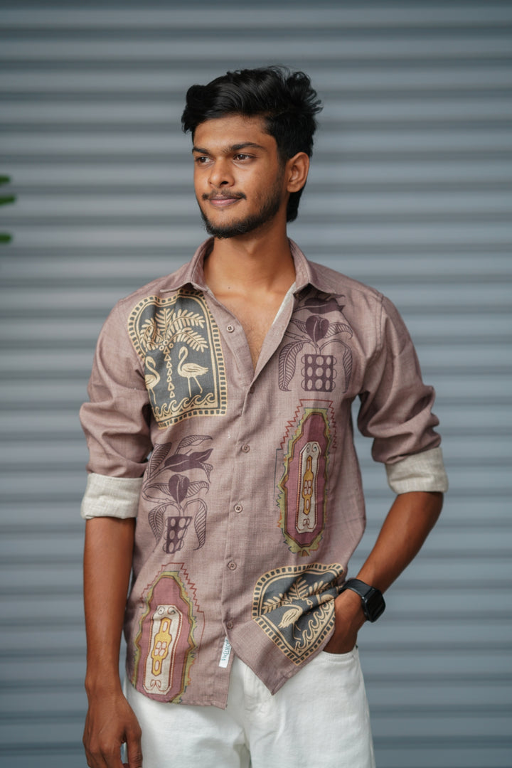 Premium Full Sleeve Abstract Printed Shirt for Men | Everyday Casual Wear - Brown