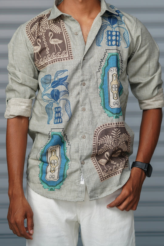 Premium Full Sleeve Abstract Printed Shirt for Men | Everyday Casual Wear - Green – alternate view – 7MAN India