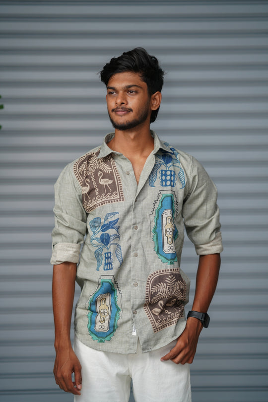 Premium Full Sleeve Abstract Printed Shirt for Men | Everyday Casual Wear - Green – 7MAN Men's Fashion India