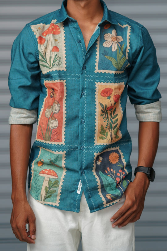 Premium Full Sleeve Abstract Printed Shirt for Men | Everyday Casual Wear - Teal Blue – alternate view – 7MAN India