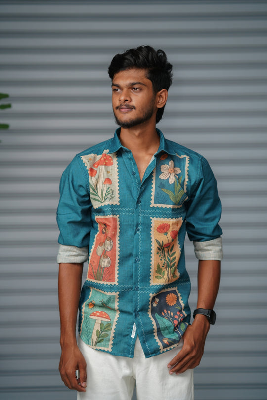 Premium Full Sleeve Abstract Printed Shirt for Men | Everyday Casual Wear - Teal Blue – 7MAN Men's Fashion India