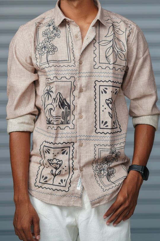 Premium Full Sleeve Abstract Printed Shirt for Men | Everyday Casual Wear - Beige – alternate view – 7MAN India