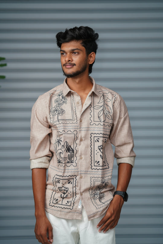 Premium Full Sleeve Abstract Printed Shirt for Men | Everyday Casual Wear - Beige – 7MAN Men's Fashion India