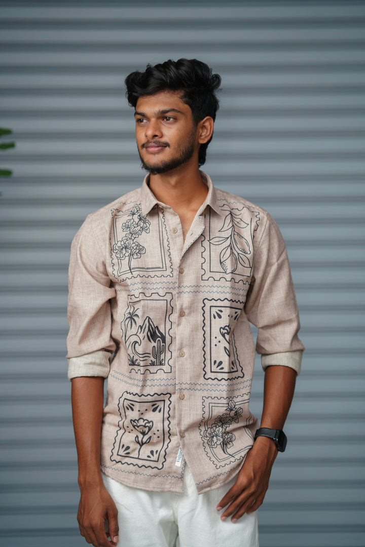 Premium Full Sleeve Abstract Printed Shirt for Men | Everyday Casual Wear - Beige