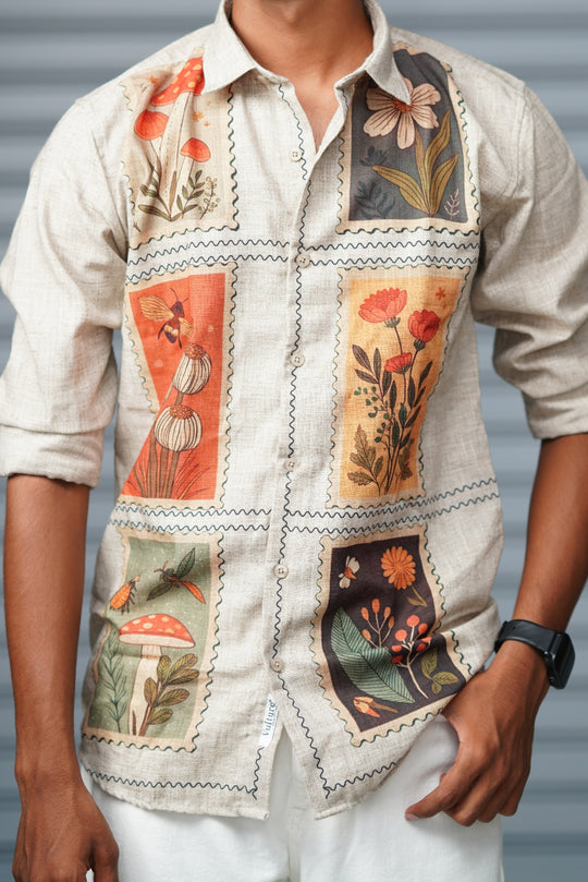Premium Full Sleeve Abstract Printed Shirt for Men | Everyday Casual Wear - Cream – alternate view – 7MAN India