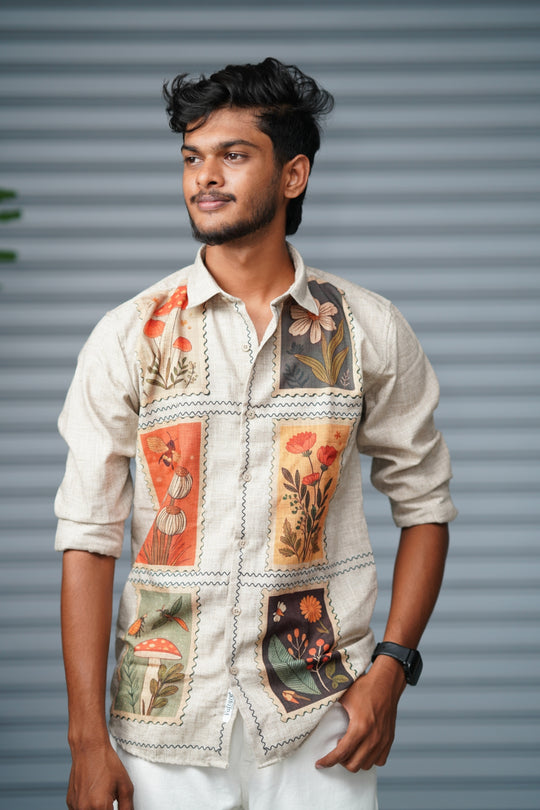 Premium Full Sleeve Abstract Printed Shirt for Men | Everyday Casual Wear - Cream – 7MAN Men's Fashion India