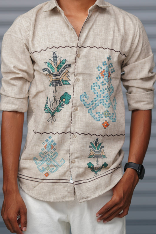 Premium Full Sleeve Abstract Printed Shirt for Men | Everyday Casual Wear - Light Beige – alternate view – 7MAN India