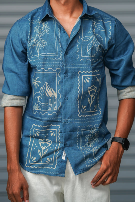Premium Full Sleeve Abstract Printed Shirt for Men | Everyday Casual Wear - Royal Blue – alternate view – 7MAN India