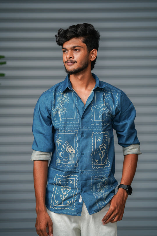 Premium Full Sleeve Abstract Printed Shirt for Men | Everyday Casual Wear - Royal Blue – 7MAN Men's Fashion India
