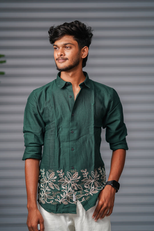 Men's Full Sleeve Embroidered Casual Shirt | Premium Regular Fit - Bottle Green – 7MAN Men's Fashion India