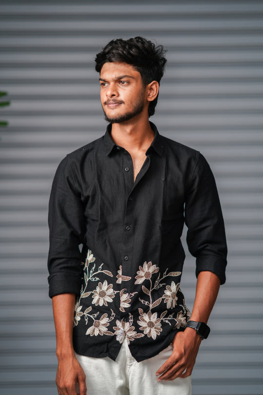 Men's Full Sleeve Embroidered Casual Shirt | Premium Regular Fit - Black – 7MAN Men's Fashion India