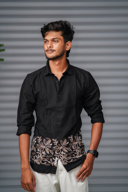 Men's Full Sleeve Floral Embroidered Casual Shirt | Premium Regular Fit - Black – 7MAN Men's Fashion India