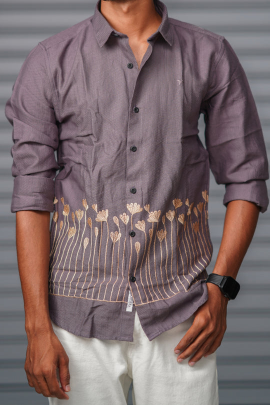Men's Full Sleeve Embroidered Casual Shirt | Premium Regular Fit - Purple – alternate view – 7MAN India