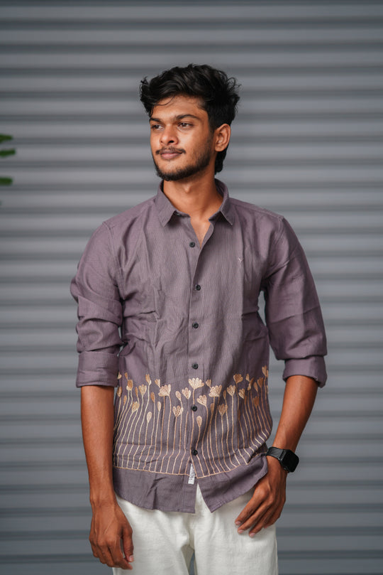 Men's Full Sleeve Embroidered Casual Shirt | Premium Regular Fit - Purple – 7MAN Men's Fashion India