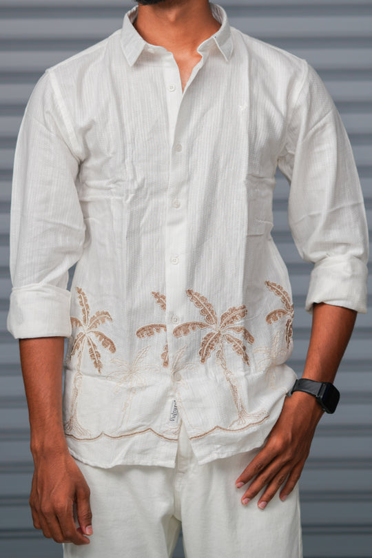 Men's Full Sleeve Embroidered Casual Shirt | Premium Regular Fit - White – alternate view – 7MAN India