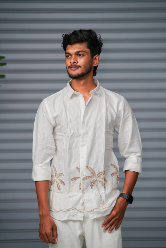 Men's Full Sleeve Embroidered Casual Shirt | Premium Regular Fit - White – 7MAN Men's Fashion India