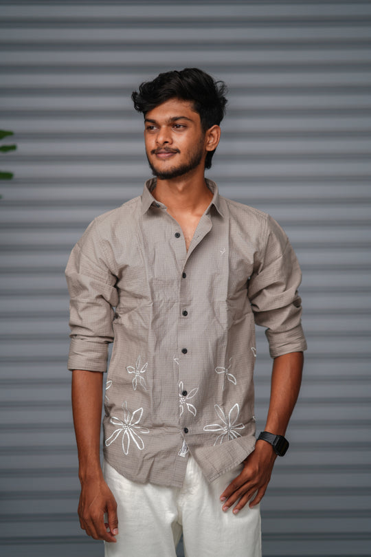 Men's Full Sleeve Embroidered Casual Shirt | Premium Regular Fit - Grey – 7MAN Men's Fashion India