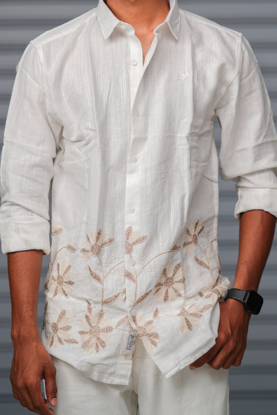 Men's Full Sleeve Floral Embroidered Casual Shirt | Premium Regular Fit - White – alternate view – 7MAN India