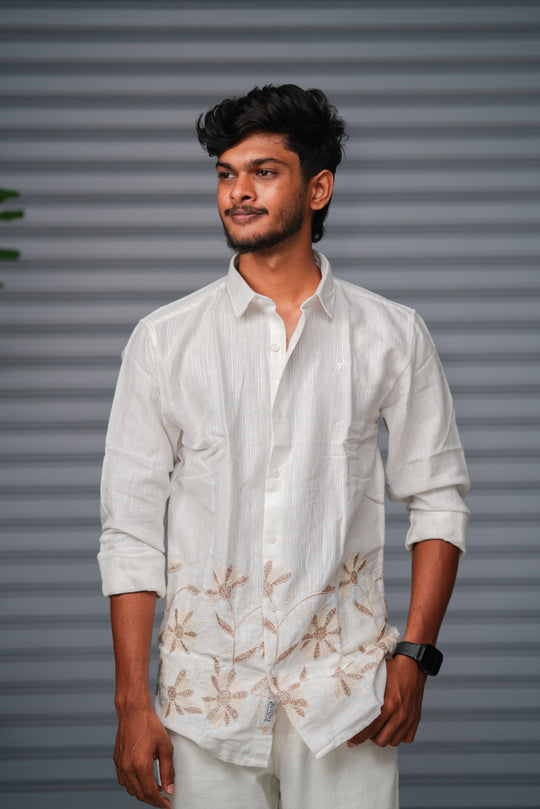 Men's Full Sleeve Floral Embroidered Casual Shirt | Premium Regular Fit - White – 7MAN Men's Fashion India