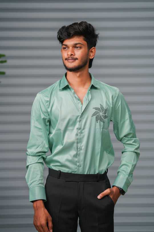 Men's Satin Party Shirt with Stone Work | Premium Full Sleeve Shirt | Mint Green – 7MAN Men's Fashion India