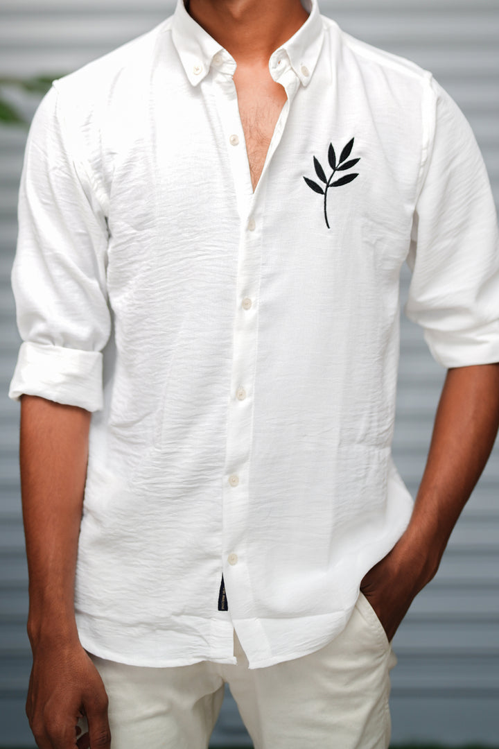 Men's Embroidered Cotton Linen Shirt | Lightweight & Comfortable - White