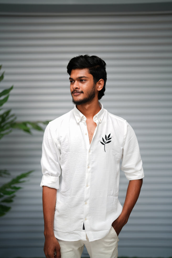 Men's Embroidered Cotton Linen Shirt | Lightweight & Comfortable - White