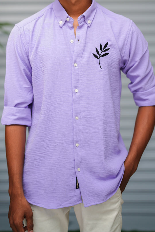 Men's Embroidered Cotton Linen Shirt | Lightweight & Comfortable - Lavender – alternate view – 7MAN India