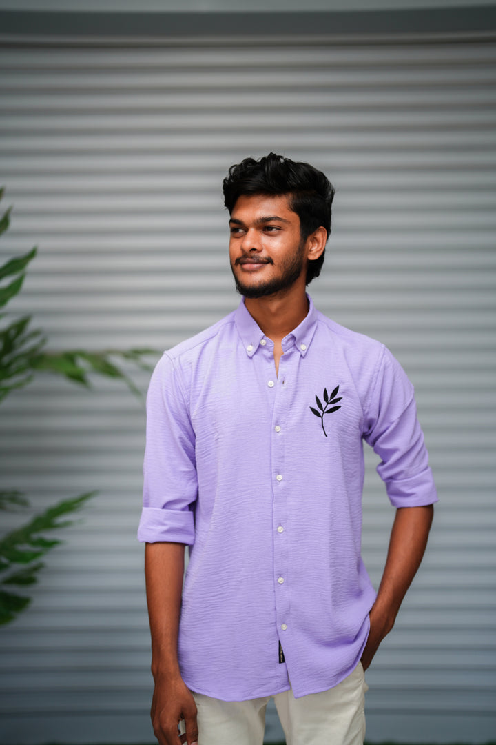 Men's Embroidered Cotton Linen Shirt | Lightweight & Comfortable - Lavender